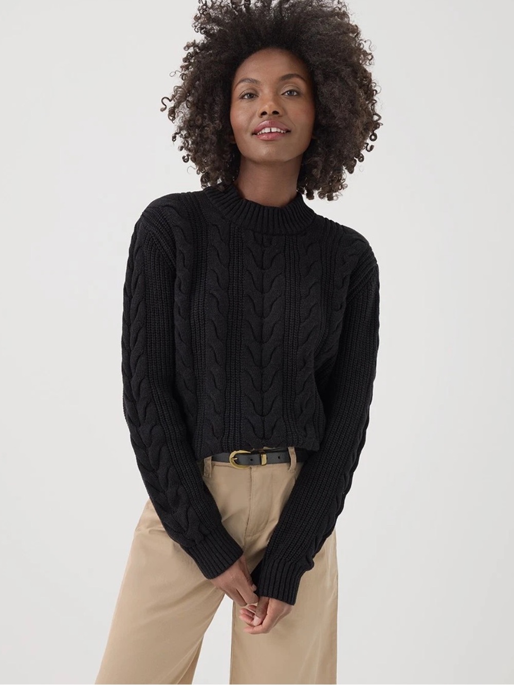 Pact Cotton Black Cable Cropped sweater Small